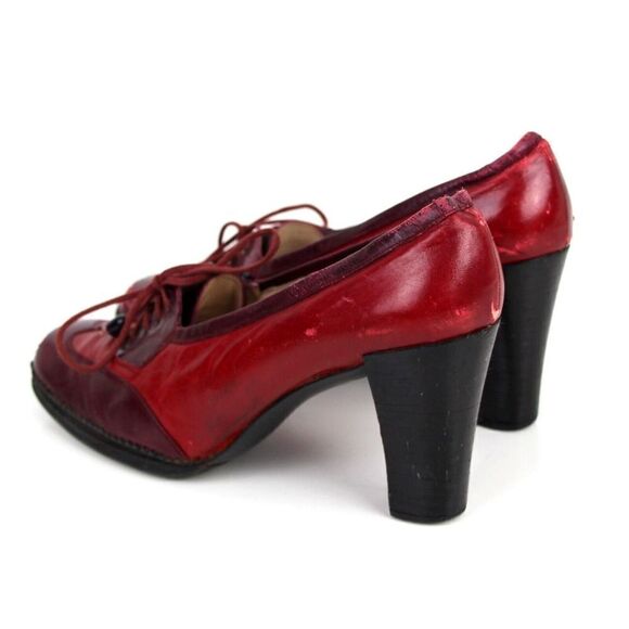 Christian Dior RED BURGUNDY GENUINE LEATHER MID HEEL ROUND TOE PUMP SHOES Size 9 - Picture 4 of 12